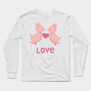 Lovely pigs with heart in hand drawn cartoon style Long Sleeve T-Shirt